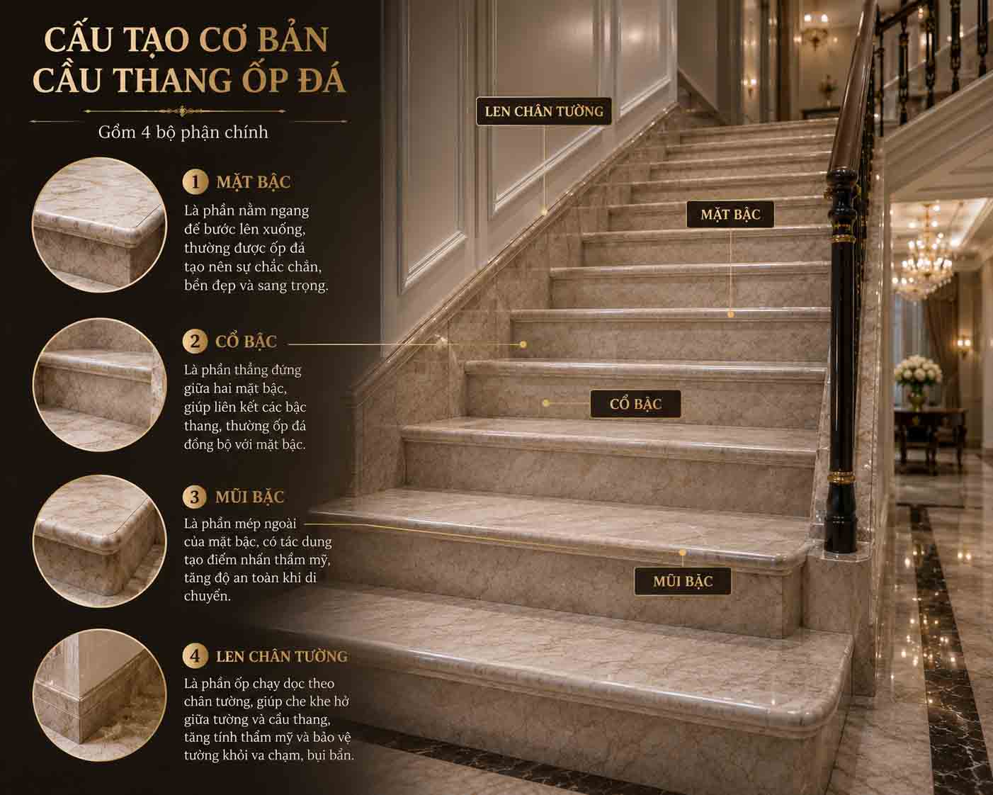 các bộ phận chính của đá op cầu thang