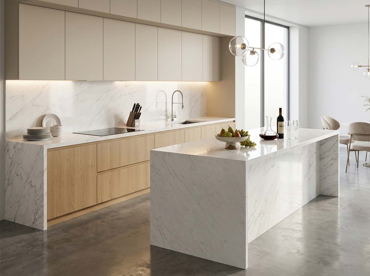 đá marble làm bàn đảo sang trọng