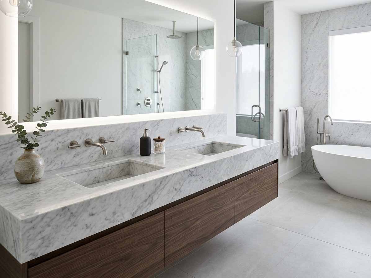 đá lavabo Marble trắng vân xám