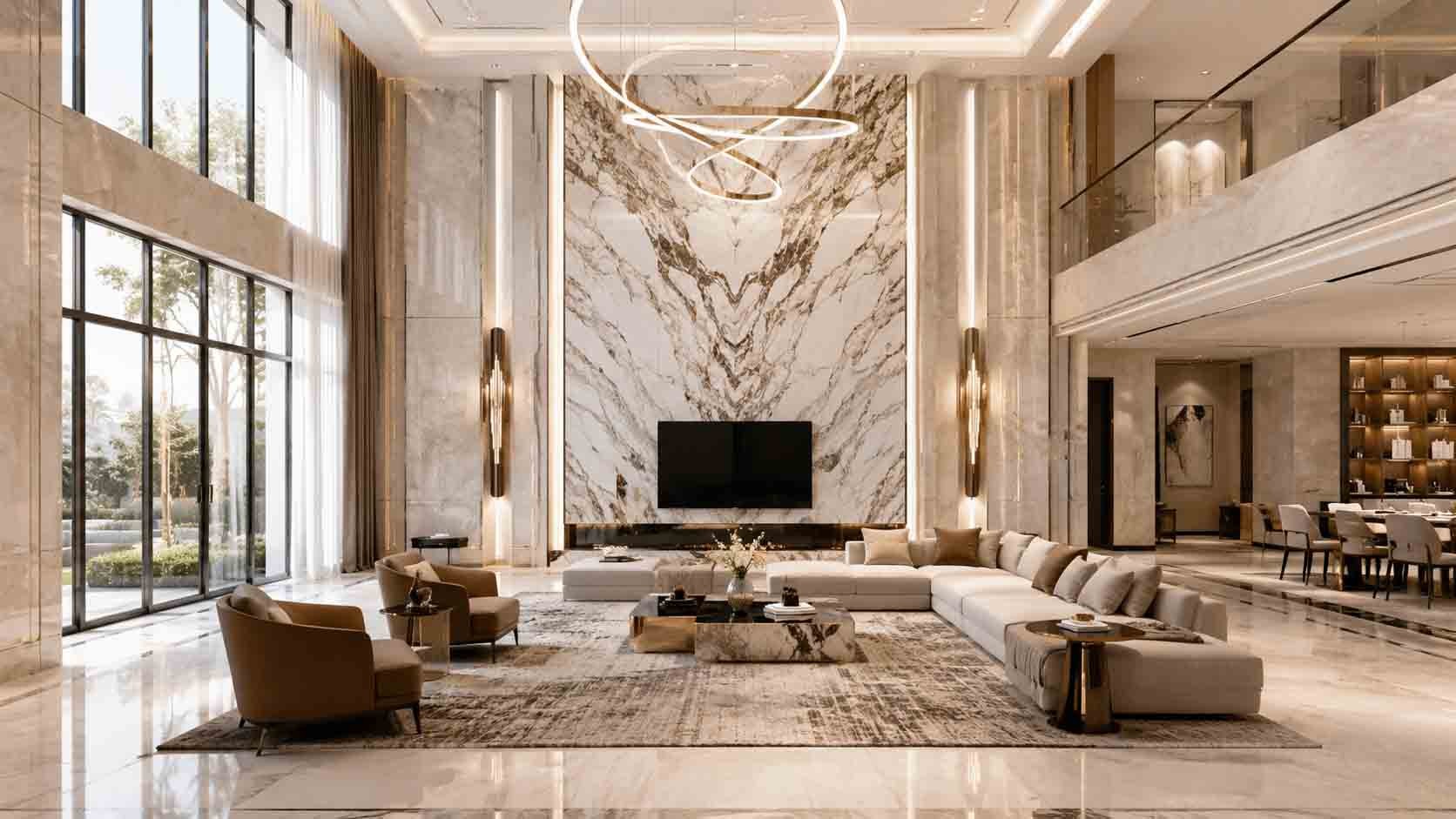 Đá marble ốp tường phòng khách bookmatch2