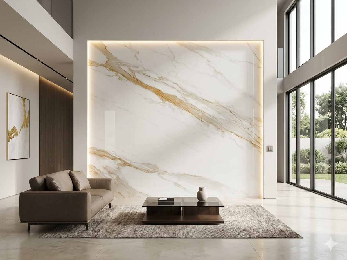 đá sintered stone ốp tường phòng khách hiện đại
