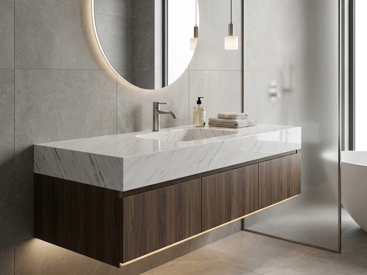 mặt bàn lavabo đá Marble trắng