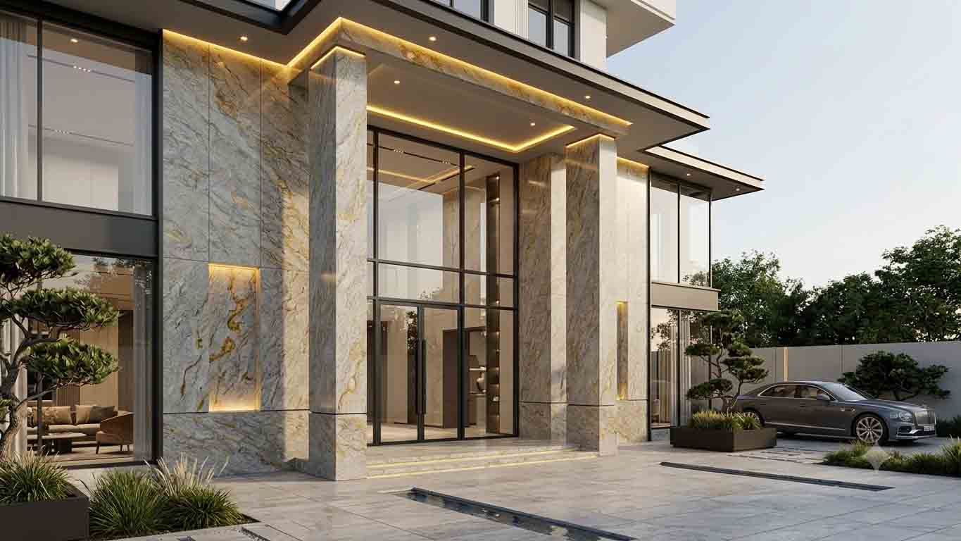 ứng dụng đá ốp mặt tiền Biet thu2