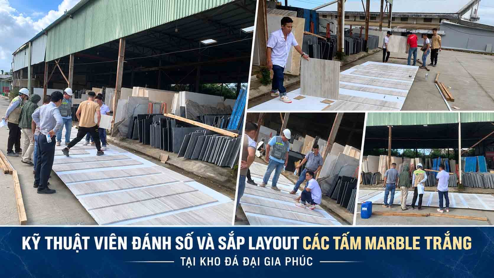 Kỹ thuật viên đánh số và sắp layout các tấm Marble trắng