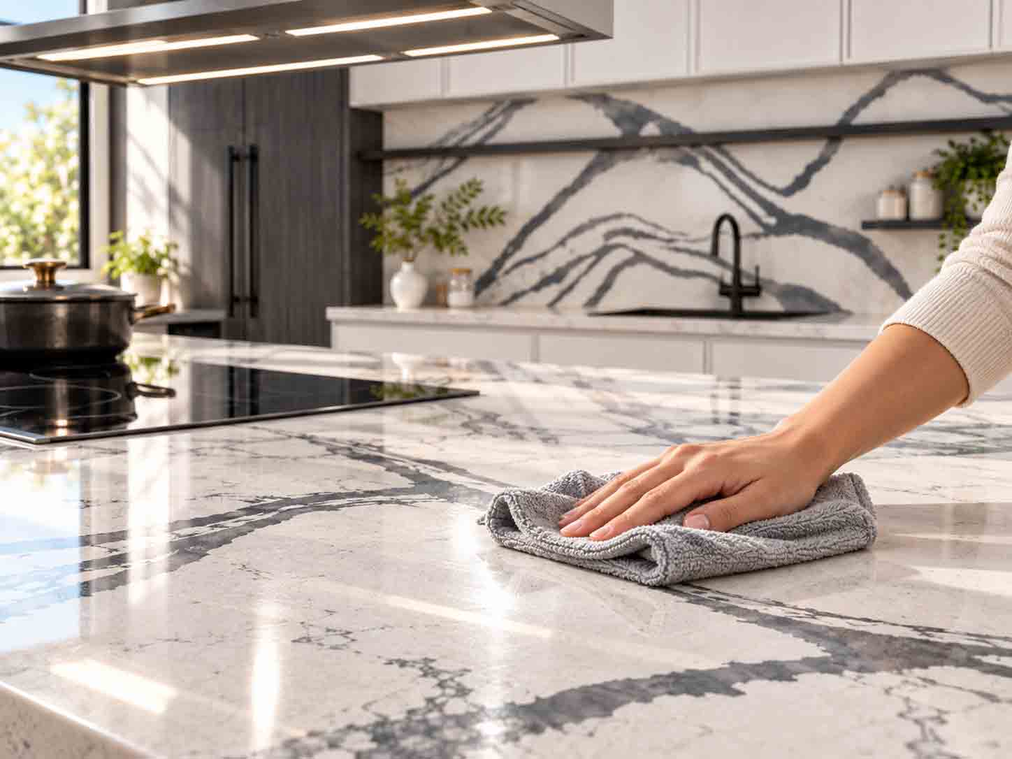 vệ sinh mặt bếp quartz đúng cách